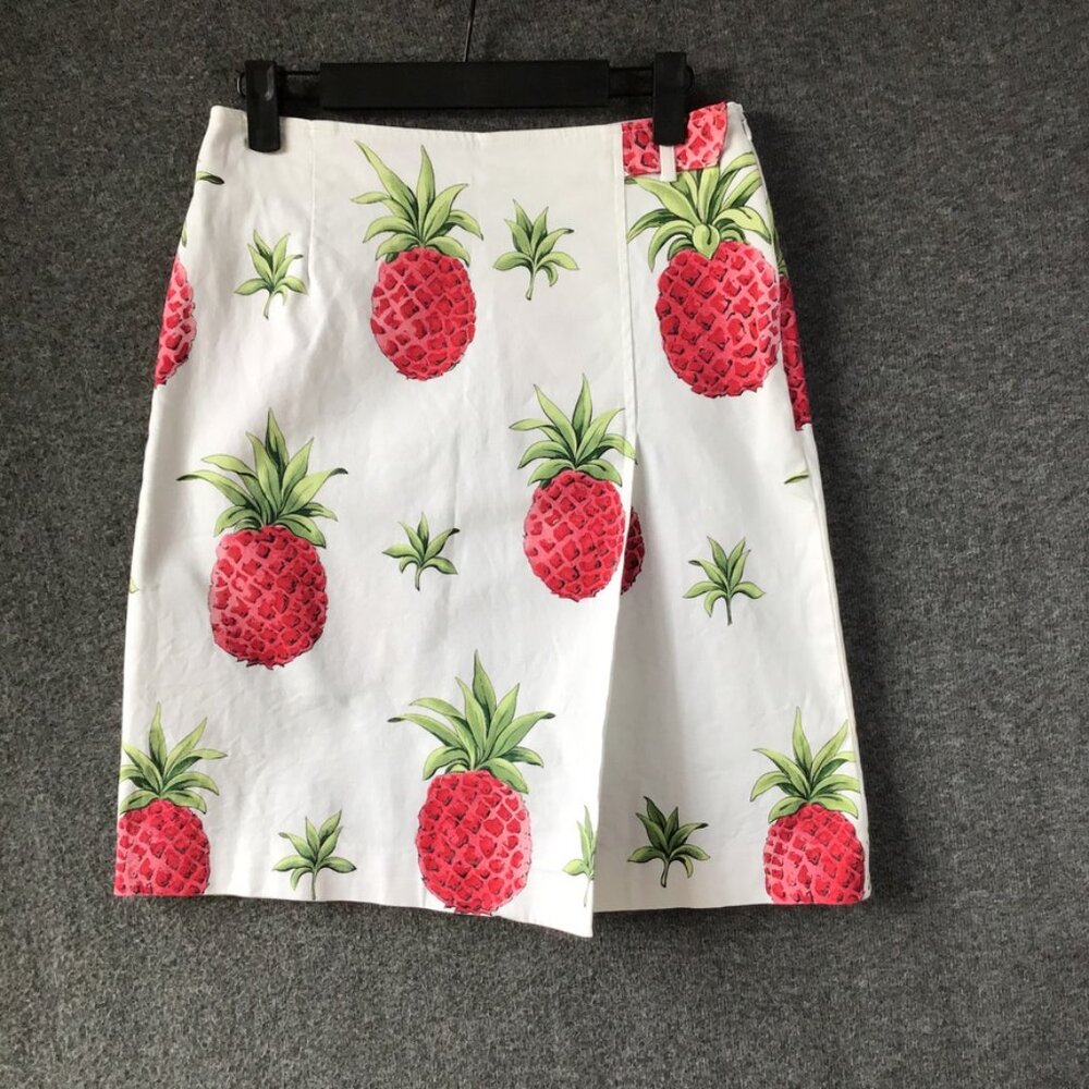 Talbots  White and Pink Cotton‎ Pineapple Stretch Wrap Skirt 4